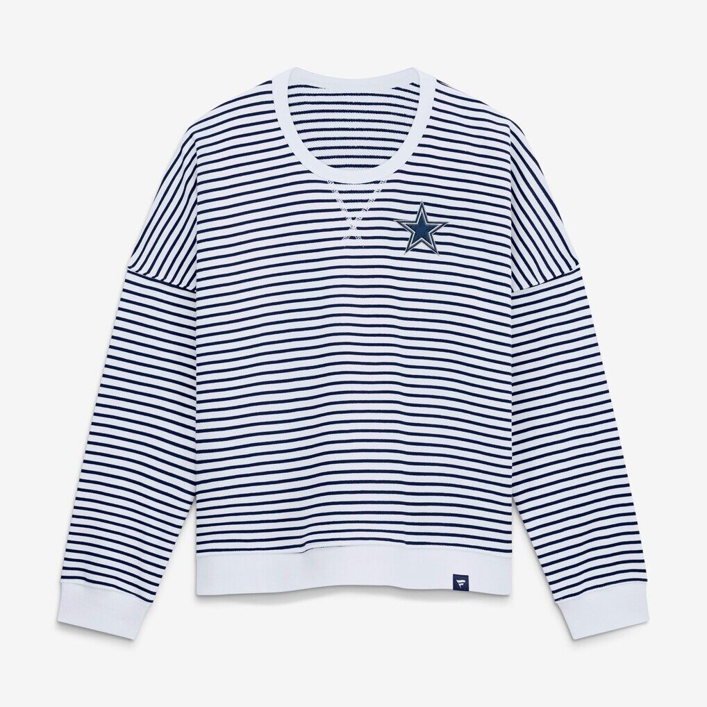 Dallas Cowboys Fashion7 Women's Striped Oversized French Terry Sweatshirt - White/Navy