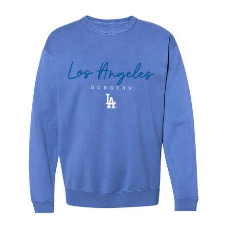Los Angeles Dodgers Soft as a Grape Women's Pigment Dye Crewneck Sweatshirt - - Front View