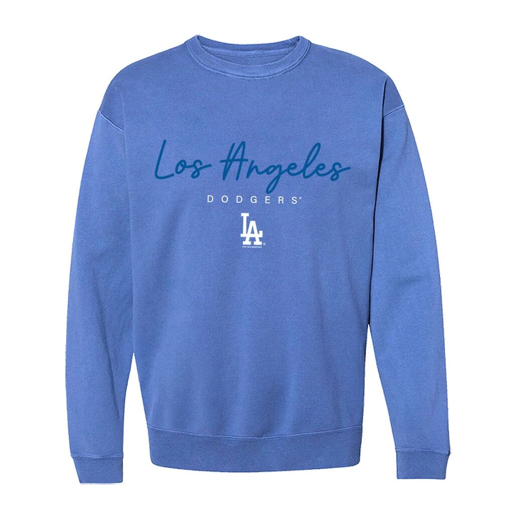 Los Angeles Dodgers Soft as a Grape Women’s Pigment Dye Crewneck Sweatshirt – Light Blue