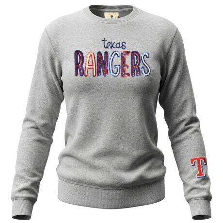 Texas Rangers Soft as a Grape Women's Nantucket Sequin Fleece Sweatshirt - Heather Gray