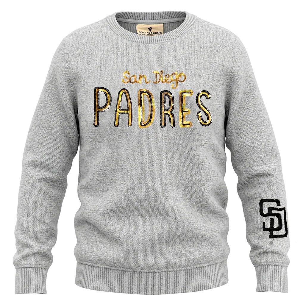 San Diego Padres Soft as a Grape Girls Youth Nantucket Sequin Fleece Crewneck Sweatshirt - Heather Gray