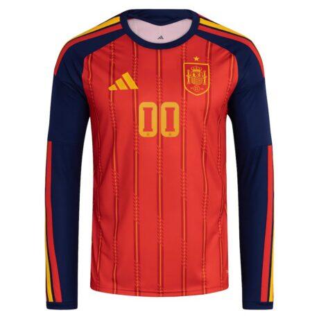 Spain National Team adidas 2026 Home Replica Long Sleeve Custom Jersey - Red - Side View
