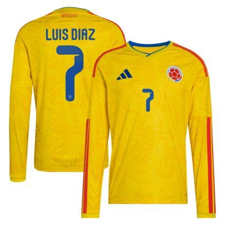 Luis Diaz Colombia National Team adidas 2026 Home Replica Long Sleeve Jersey - Yellow - Front View