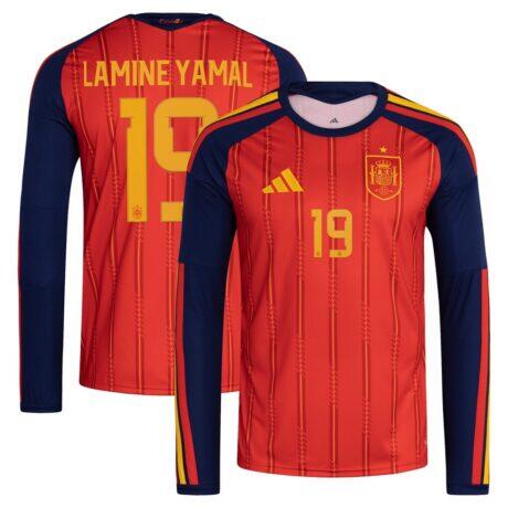 Lamine Yamal Spain National Team adidas 2026 Home Replica Long Sleeve Jersey - Red - Front View