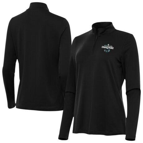 NJ/NY Gotham FC Antigua Women's 2025 NWSL Champions Reprocess Quarter-Zip Pullover - Black - Front View