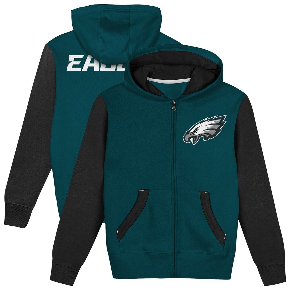 Philadelphia Eagles Outerstuff  Toddler Stadium Colorblock Full-Zip Hoodie - Midnight Green/Black