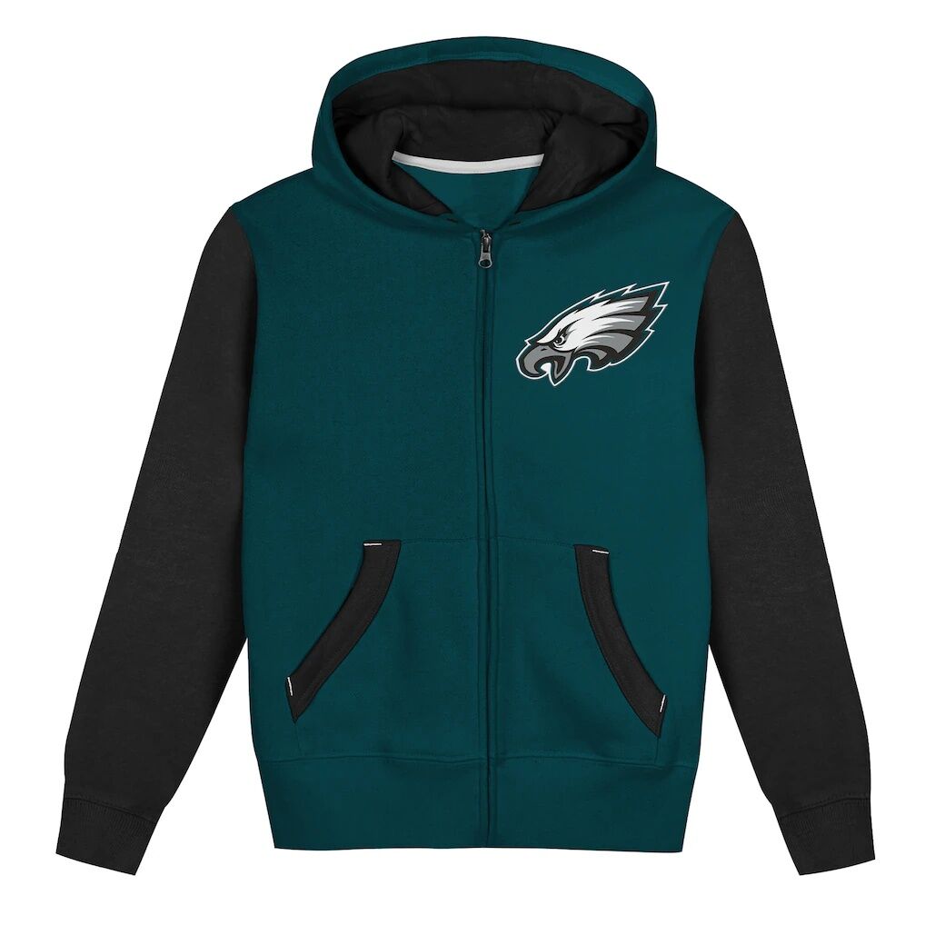 Philadelphia Eagles Outerstuff  Toddler Stadium Colorblock Full-Zip Hoodie - Midnight Green/Black