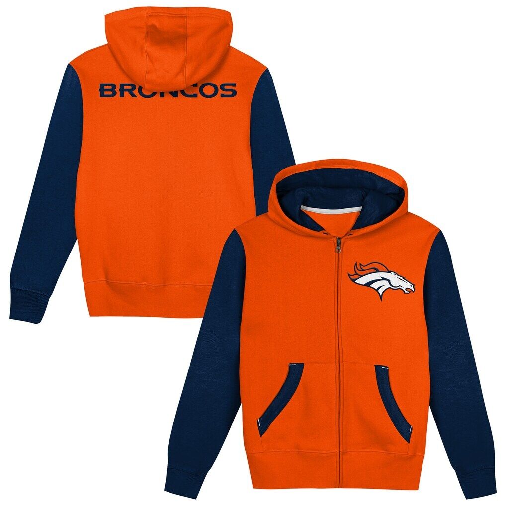 Denver Broncos Outerstuff  Toddler Stadium Colorblock Full-Zip Hoodie - Orange/College Navy