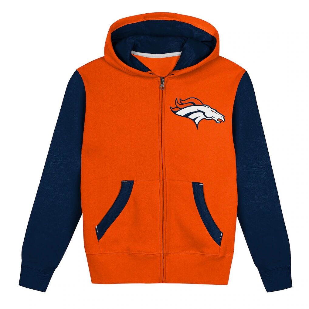 Denver Broncos Outerstuff  Toddler Stadium Colorblock Full-Zip Hoodie - Orange/College Navy