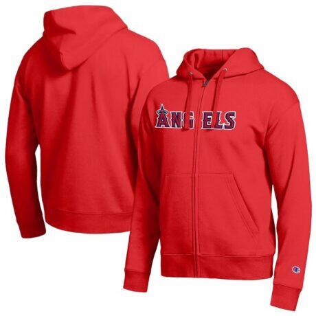Los Angeles Angels Champion All-Star Wordmark Full-Zip Hoodie - Red - Front View