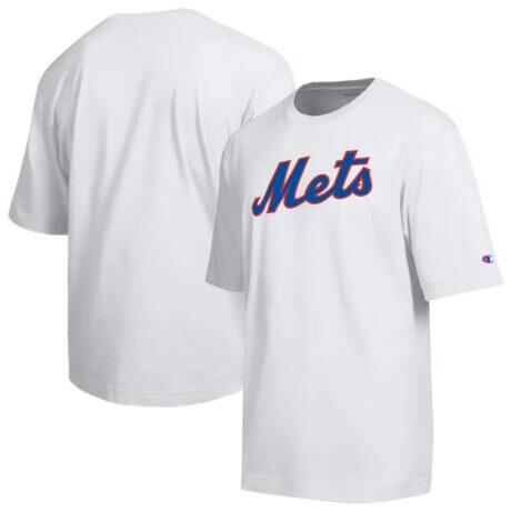 New York Mets Champion All Star Arched Chenille Wordmark T-Shirt - White - Front View