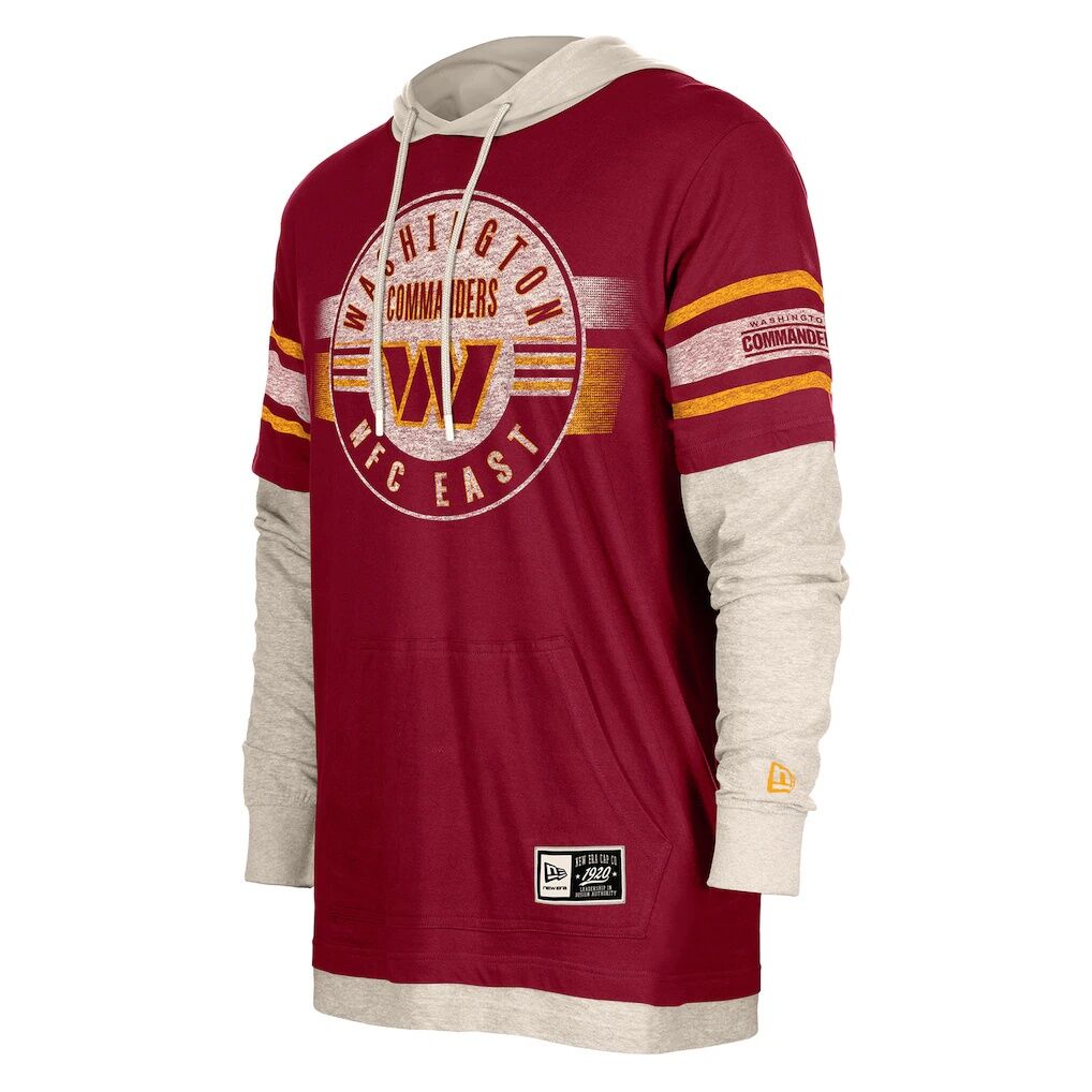 Washington Commanders New Era Twofer Layered Long Sleeve Hoodie T-Shirt - Burgundy