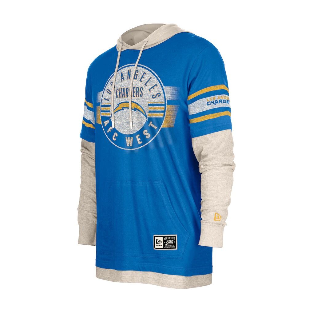 Los Angeles Chargers New Era Twofer Layered Long Sleeve Hoodie T-Shirt