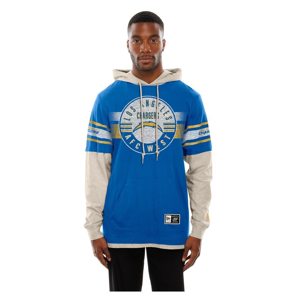 Los Angeles Chargers New Era Twofer Layered Long Sleeve Hoodie T-Shirt