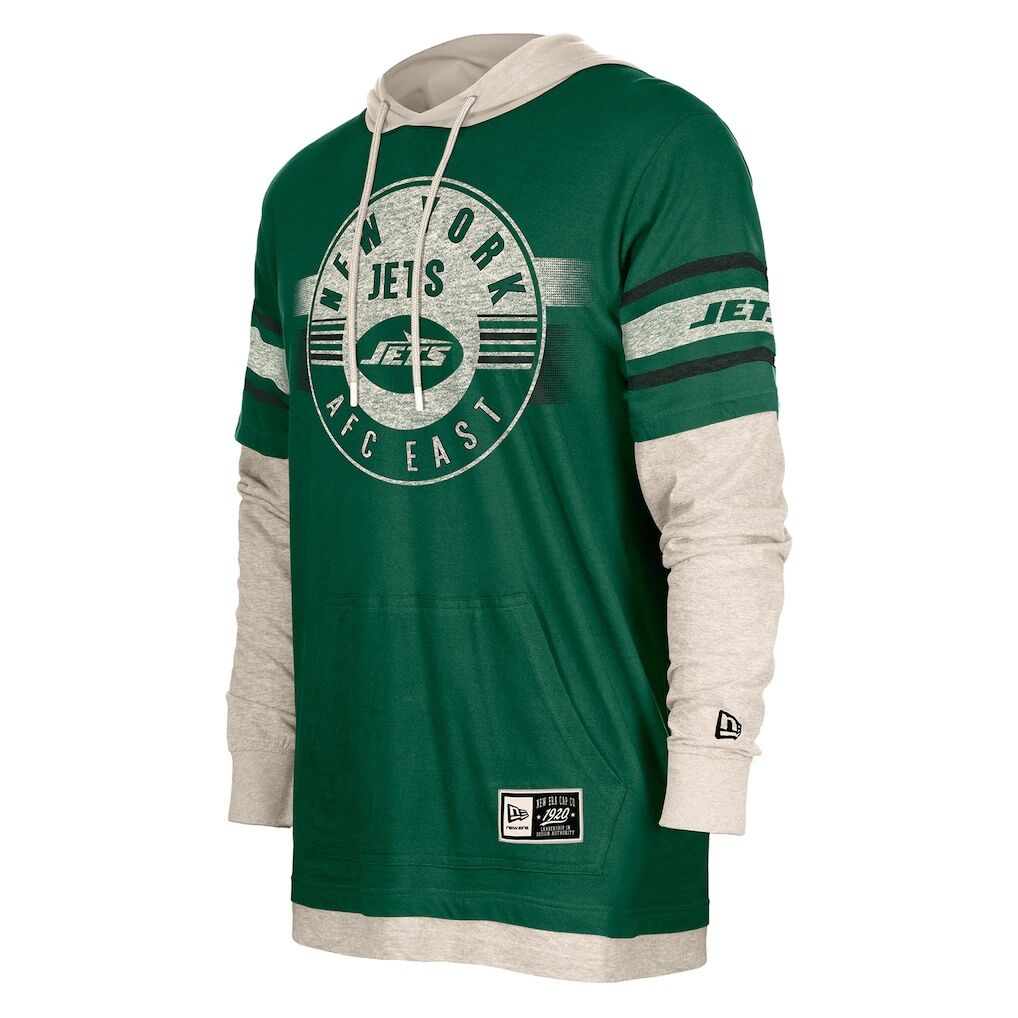 New York Jets New Era Twofer Layered Long Sleeve Hoodie T-Shirt