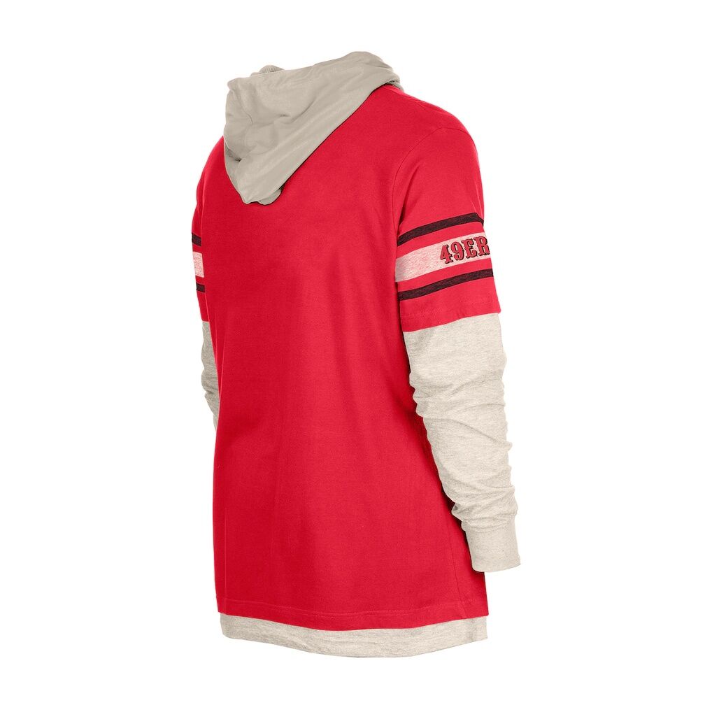 San Francisco 49ers New Era Twofer Layered Long Sleeve Hoodie T-Shirt - Scarlet