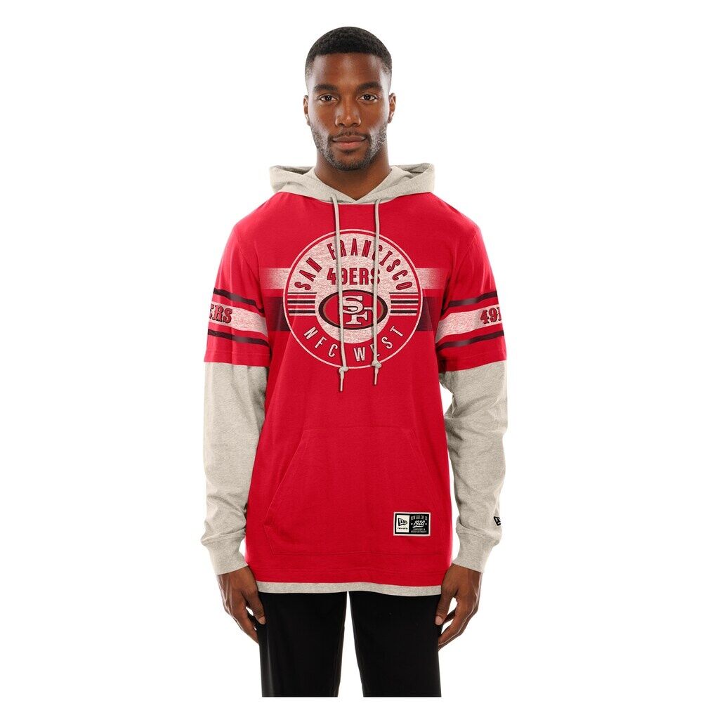 San Francisco 49ers New Era Twofer Layered Long Sleeve Hoodie T-Shirt - Scarlet
