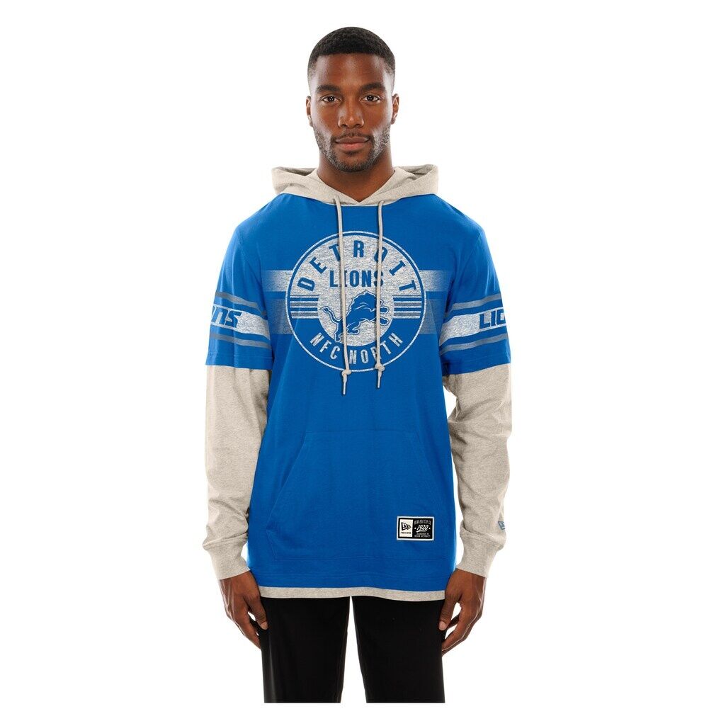 Detroit Lions New Era Twofer Layered Long Sleeve Hoodie T-Shirt