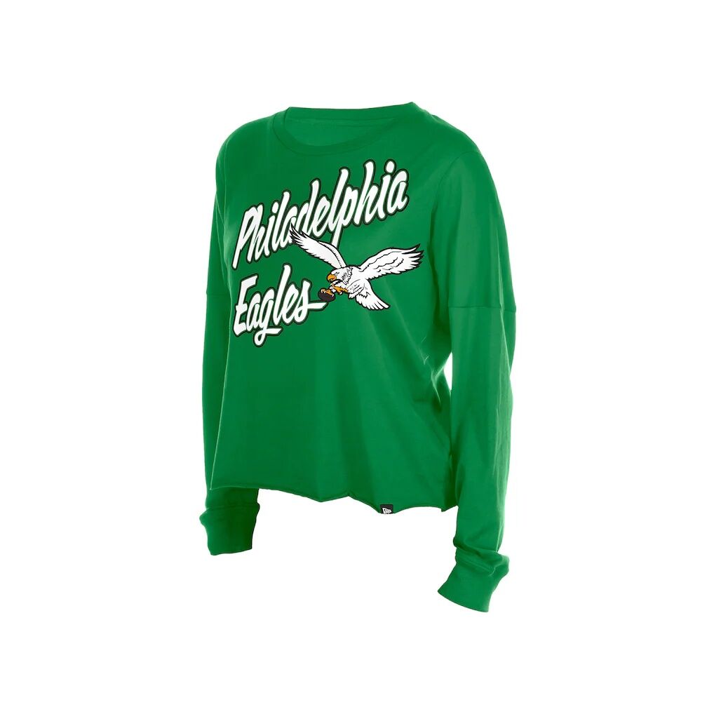 Philadelphia Eagles New Era Women's Cropped Oversized Long Sleeve T-Shirt - Kelly Green