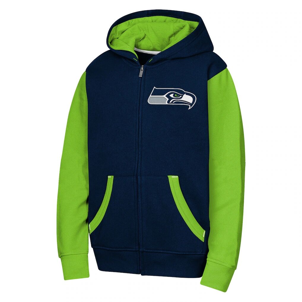 Seattle Seahawks Outerstuff Youth Stadium Colorblock Full-Zip Hoodie