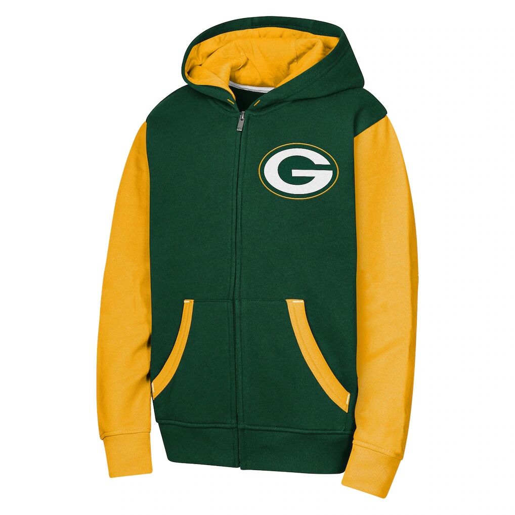 Green Bay Packers Outerstuff Youth Stadium Colorblock Full-Zip Hoodie