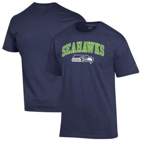 Seattle Seahawks Champion Arch Over Logo T-Shirt - College Navy - Front View