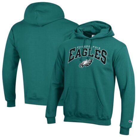 Philadelphia Eagles Champion Powerblend Arch over Logo Hoodie - Midnight Green - Front View