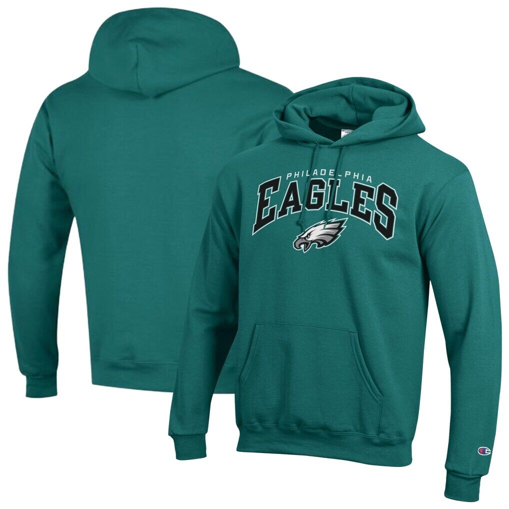 Philadelphia Eagles Champion Powerblend Arch over Logo Hoodie - Midnight Green