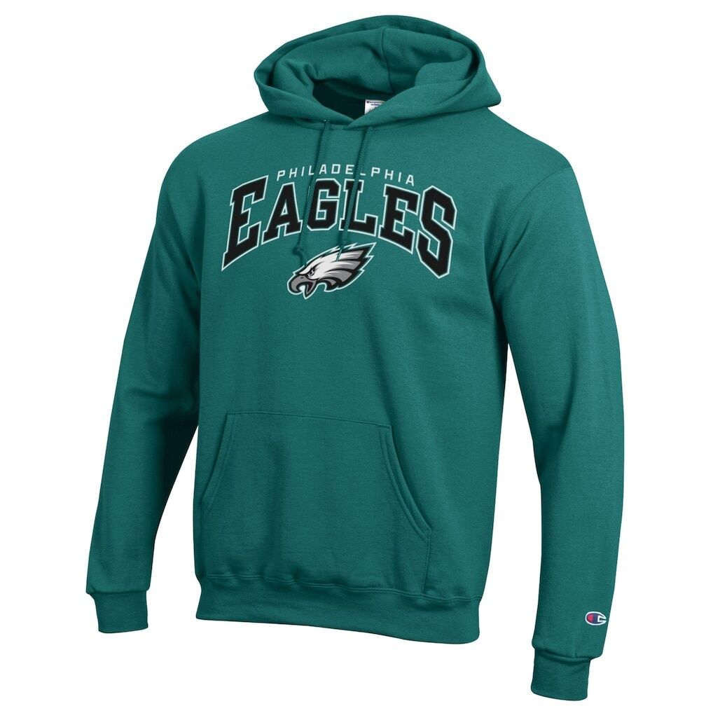 Philadelphia Eagles Champion Powerblend Arch over Logo Hoodie - Midnight Green