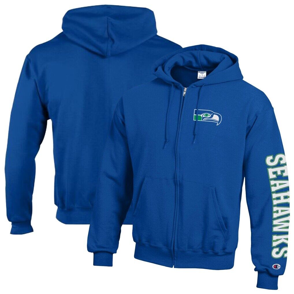 Seattle Seahawks Champion Powerblend Fleece Full-Zip Hoodie - Royal