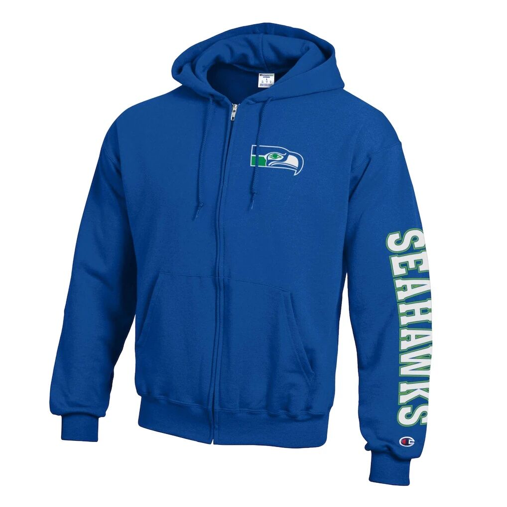 Seattle Seahawks Champion Powerblend Fleece Full-Zip Hoodie - Royal