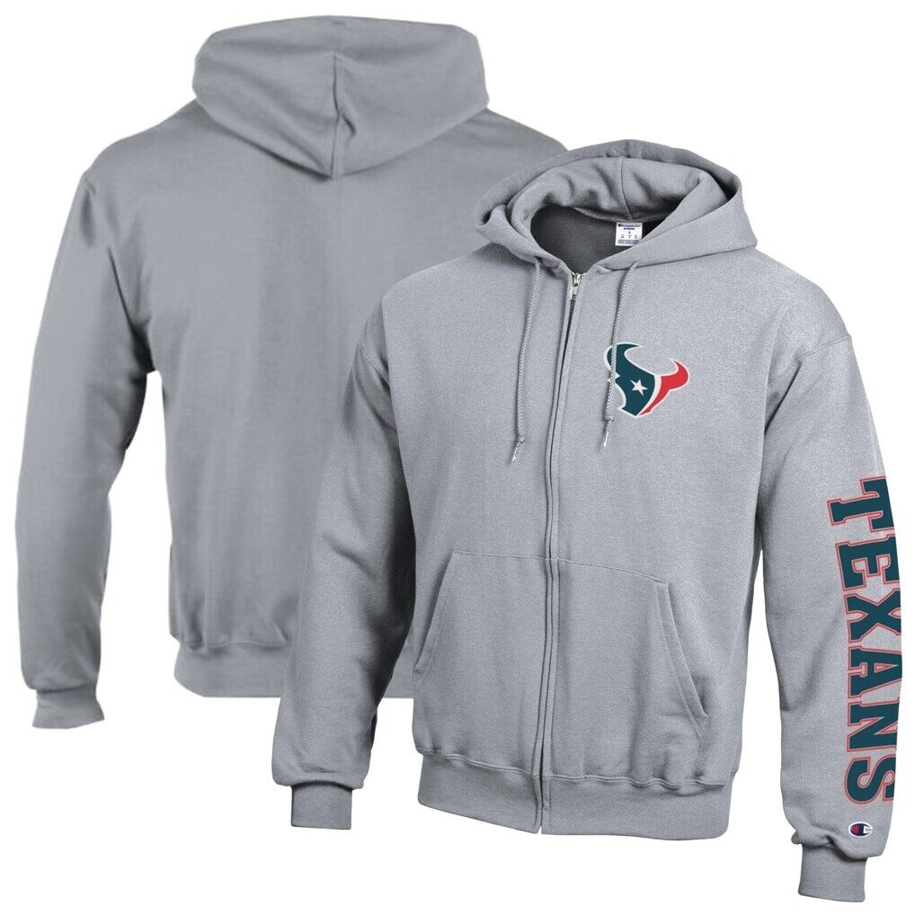 Houston Texans Champion Powerblend Fleece Full-Zip Hoodie – Heather Gray