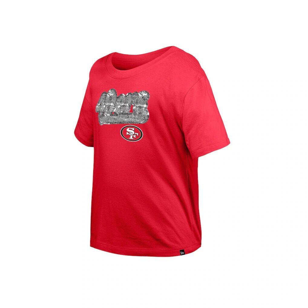 San Francisco 49ers New Era Girls  Youth Flip Sequin Boxy T-Shirt - Scarlet