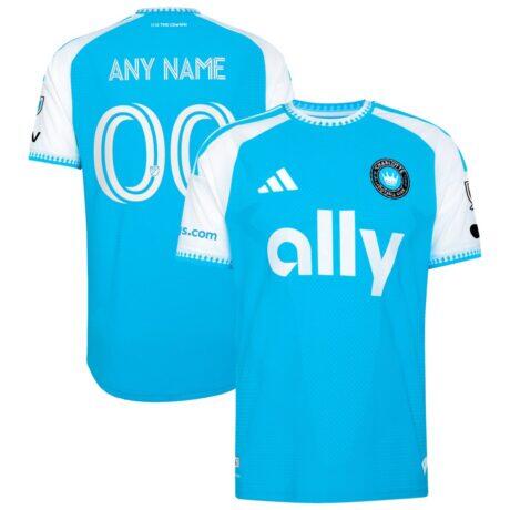 Charlotte FC adidas 2026 Carolina Kit: Crowns Up On-Field Authentic Patch Custom Jersey - Blue - Front View