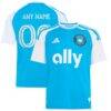 Charlotte FC adidas Youth 2026 Carolina Kit: Crowns Up Replica Custom Jersey - Blue - Front View