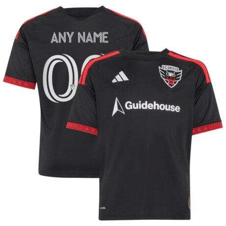 D.C. United adidas Youth 2026 Black-and-Red Kit Replica Custom Jersey - Black - Front View
