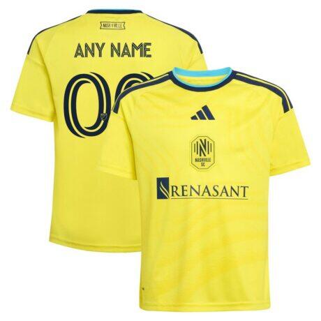 Nashville SC adidas Youth 2026 The Reverb Kit Replica Custom Jersey - Yellow - Front View
