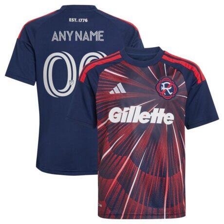 New England Revolution adidas Youth 2026 Independence Day Replica Custom Jersey - Blue - Front View