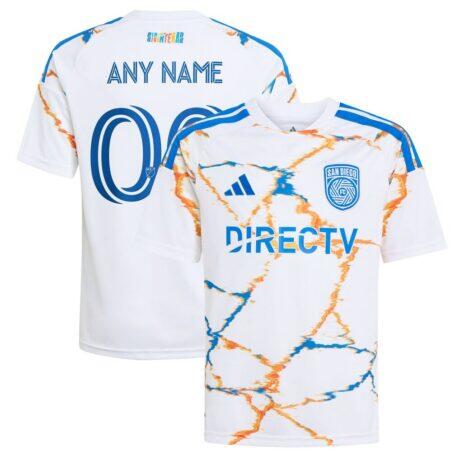 San Diego FC adidas Youth 2026 Unprecedented Unity Kit Replica Custom Jersey - White - Front View