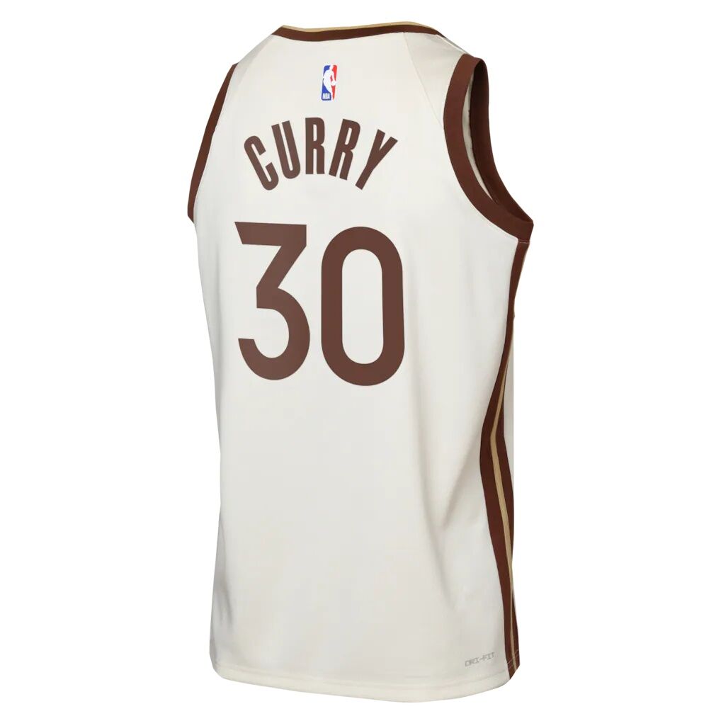 Stephen Curry Golden State Warriors Nike Youth Swingman Finished Badge Player Jersey - City Edition - Tan