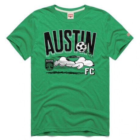 Austin FC Homage Unisex MLS x Peanuts Snoopy Graphic Tri-Blend T-Shirt - Green - Front View