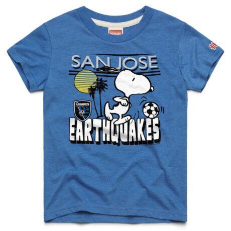 San Jose Earthquakes Homage Youth MLS x Peanuts Snoopy Graphic Tri-Blend T-Shirt - Blue - Front View