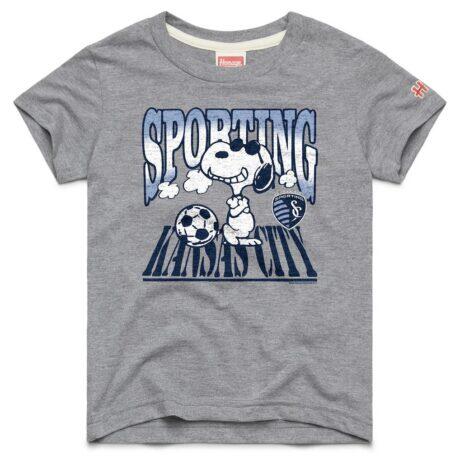 Sporting Kansas City Homage Youth MLS x Peanuts Snoopy Graphic Tri-Blend T-Shirt - Gray - Front View