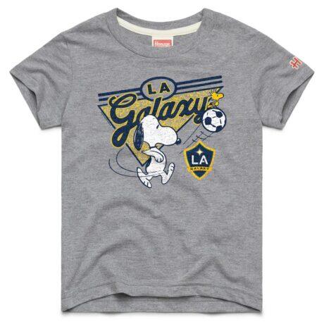 LA Galaxy Homage Youth MLS x Peanuts Snoopy Graphic Tri-Blend T-Shirt - Gray - Front View