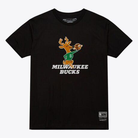 Milwaukee Bucks Mitchell & Ness Unisex Hardwood Classics Arch T-Shirt - Black - Front View