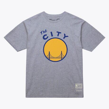 Golden State Warriors Mitchell & Ness Unisex Hardwood Classics Arch T-Shirt - Heather Gray - Front View