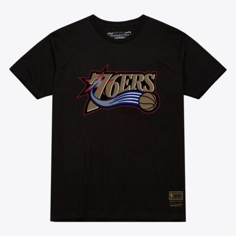 Philadelphia 76ers Mitchell & Ness Unisex Hardwood Classics Arch T-Shirt - Black - Front View