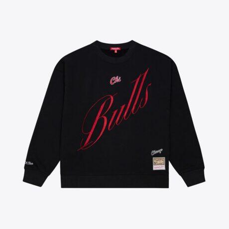 Chicago Bulls Mitchell & Ness Women's Hardwood Classics Script Lightweight Sweatshirt - Black - Front View