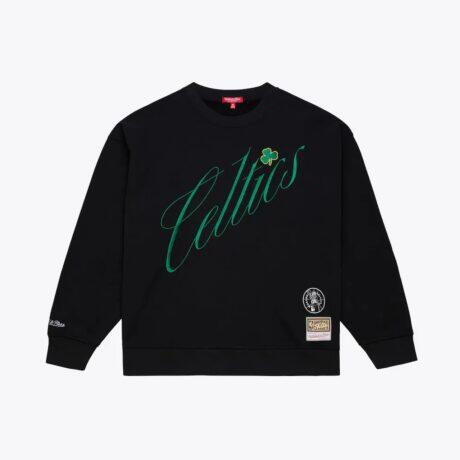 Boston Celtics Mitchell & Ness Women's Hardwood Classics Script Lightweight Sweatshirt - Black - Front View