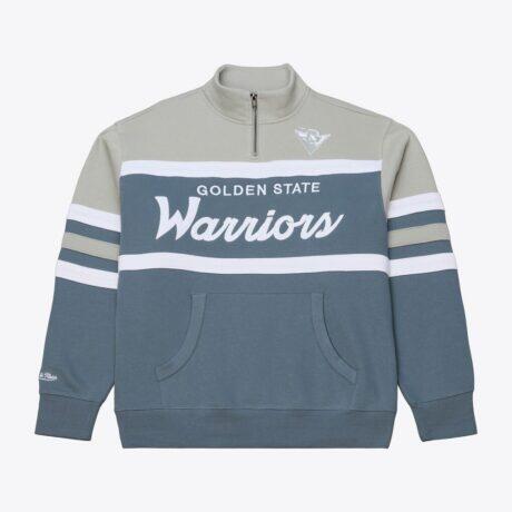 Golden State Warriors Mitchell & Ness Thunderstorm Head Coach Quarter-Zip Jacket - Blue - Front View